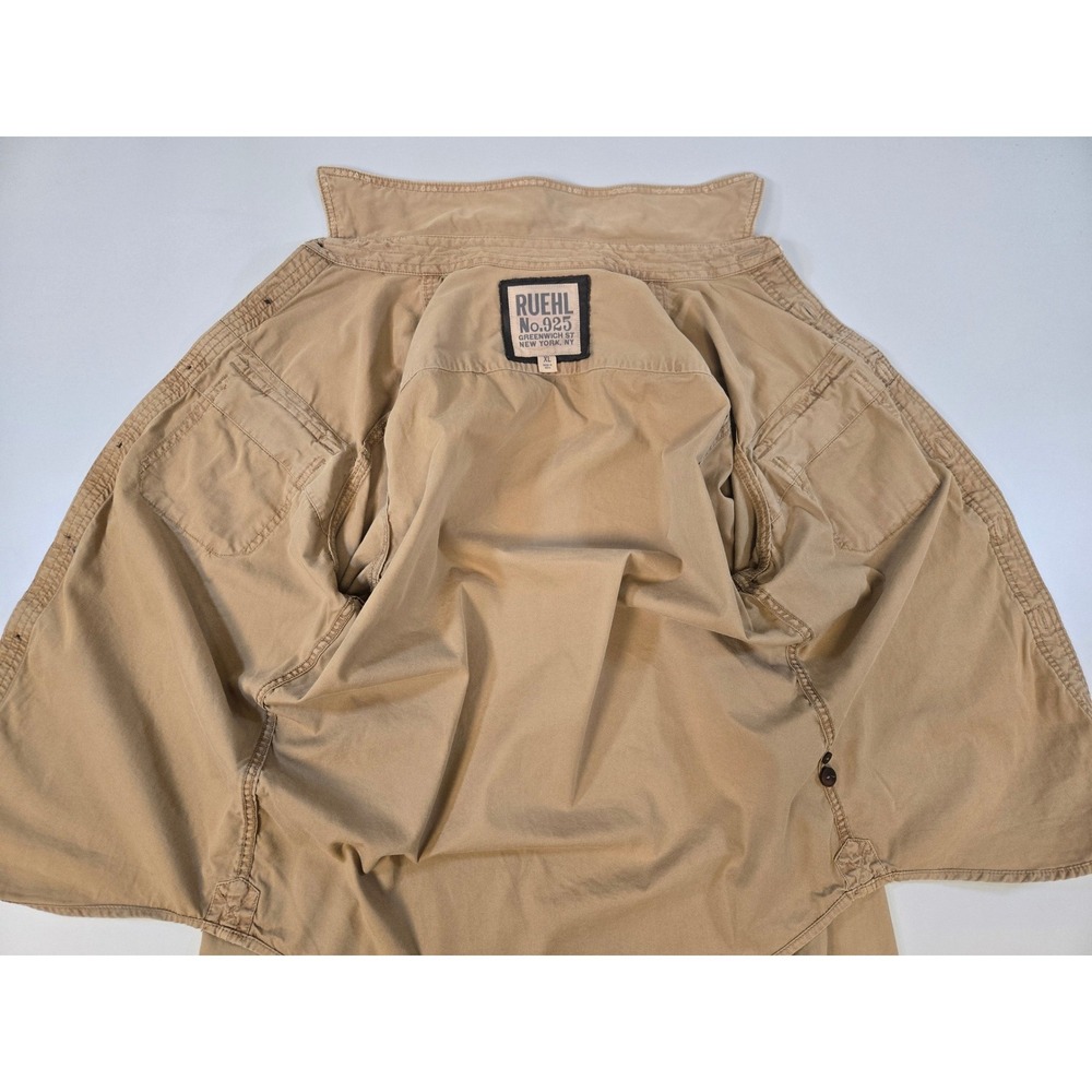 Vintage Ruehl No 925 Mens XL Khaki Tan L/S Military Style Utility Shirt Jacket - Picture 3 of 15